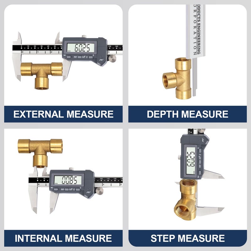 PEC TOOLS 6 Inch/150mm Digital Caliper & Made in US 6 Inch 16R Rule (32nds,64ths,50ths,100ths), Industrial-Grade Stainless Steel Caliper, IP67 Waterproof & Oil-Resistant, Inch/MM/Fraction Modes - Image 3